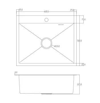 ID 6050 -G мийка одинар.600x500x215мм, (3.0/0.8мм), сифон, дозатор, кошик, PVD Grey