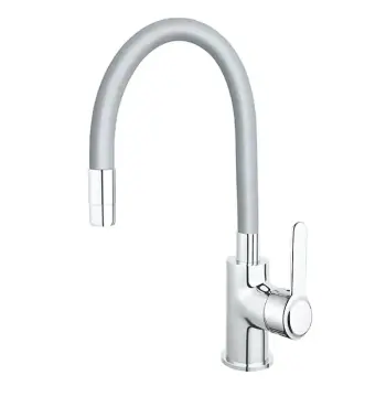 Смеситель для кухни WEZER SUN4C-09G однорычажный с черным силиконовым изливом из нержавеющей стали крепление гайкой Ø35 (хром)