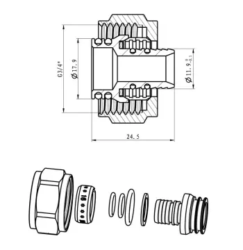 Муфта Евроконус ITAL 16*2.0 x 3/4" нікельована для теплої підлоги