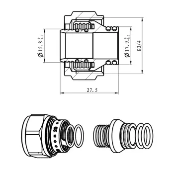 З'єднання Евроконус ITAL 20*2.0 x 3/4" нікельований для теплої підлоги