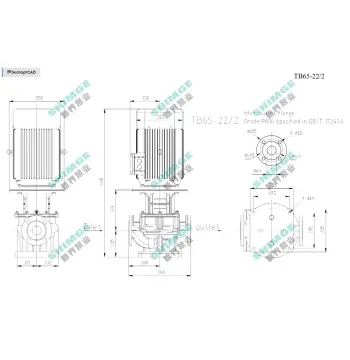 TB65-22/2 SHIMGE 380В цирк. сухий ротор 4 кВт Hmax 30м Qmax 833л/хв DN65 360мм