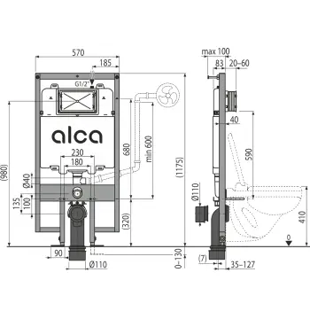 Інсталяція для гіпсокартону ALCA PLAST AM1101/1200 SLIMBOX для сифонів та трапів