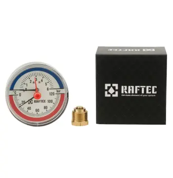 Термоманометр аксіальний (позаду) Raftec 6 бар 1/2" ф80 мм