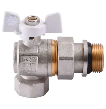 Кран шаровый угловой с американкой Q PROFESSIONAL QP004 PN40 3/4″ антипротечка, Белая бабочка