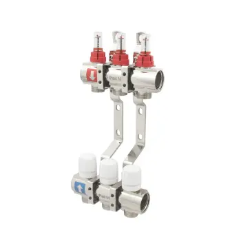 Коллектор Polmark 1"x3/4" 3 выхода с термоклапанами и расходомерами PBMF103