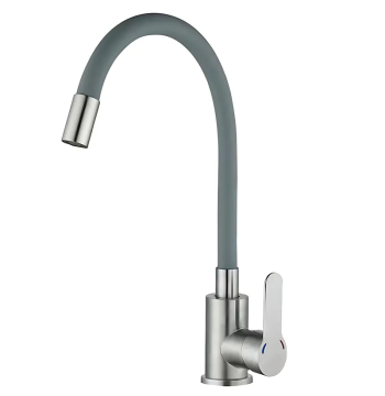 Змішувач для кухні MIXXUS DAX-011-T REFL.GRAY з гнучким виливом з нерж. сталі SUS304 (Колір нерж+вилив сірий) (MI8496)