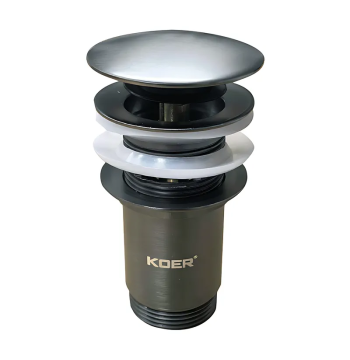 Донный клапан для раковины с переливом KOER PW-07-07 автоматический (Click-Clack) (Цвет графитовый) 1 1/4'' (KR6483)