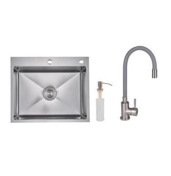 Акційний набір Lidz: мийка H6050H інтегрована Decor Honeycomb 2,5/0,5 мм LDH6050DEC48370 + Змішувач Aria для кухні з гнучким виливом (k35) Grey