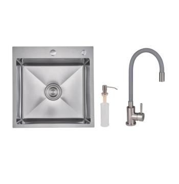 Акційний набір Lidz: мийка H5050H інтегрована Decor Honeycomb 2,5/0,5 мм LDH5050DEC48365 + Змішувач Aria для кухні з гнучким виливом (k35) Grey