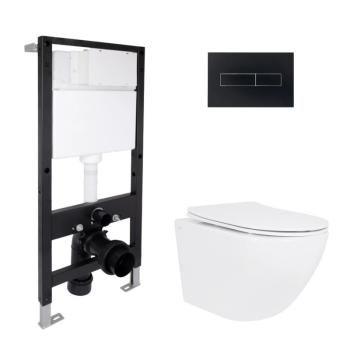 Готове рішення Qtap для ванної кімнати: підвісний унітаз Jay Rimless 485x360x320 + комплект інсталяції Standard (лінійна клавіша Black)