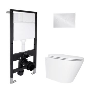 Готове рішення Qtap для ванної кімнати: підвісний унітаз Swan Ultra Quiet 485x360x320 + комплект інсталяції Standard (лінійна клавіша Chrome)