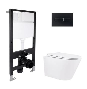 Готове рішення Qtap для ванної кімнати: підвісний унітаз Swan Rimless 520x360x320 + комплект інсталяції Standard (лінійна клавіша Black)