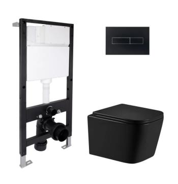Готове рішення Qtap для ванної кімнати: підвісний унітаз Crow Ultra Quiet 485x340x290 + комплект інсталяції Standard (лінійна клавіша Black)