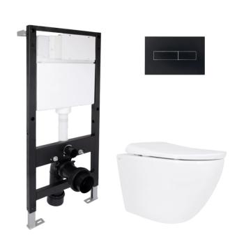 Готове рішення Qtap для ванної кімнати: підвісний унітаз Robin ML Ultra Quiet 520x365x365 + комплект інсталяції Standard (лінійна клавіша Black)
