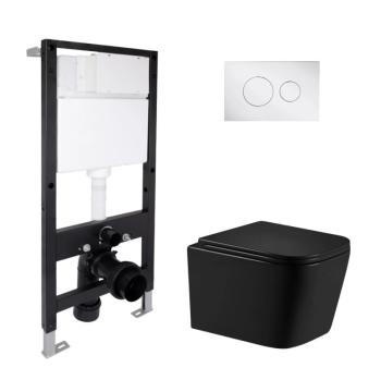 Готове рішення Qtap для ванної кімнати: підвісний унітаз Crow Ultra Quiet 485x340x290 + комплект інсталяції Standard (кругла клавіша Chrome)