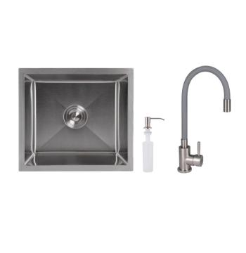 Акційний набір Lidz: мийка H4843 Brushed 3,0/1,0 мм + Змішувач Aria для кухні з гнучким виливом (k35) Grey