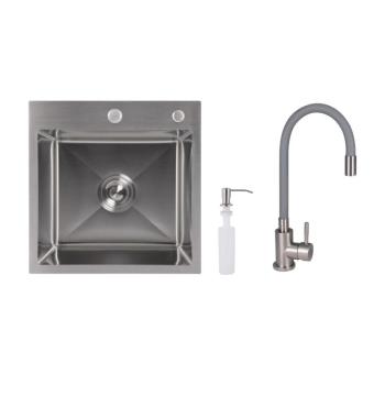 Акційний набір Lidz: мийка H4545 Decor 2,5/0,5 мм + Змішувач Aria для кухні з гнучким виливом (k35) Grey