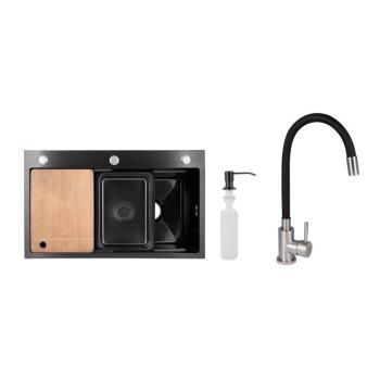 Акційний набір Lidz: мийка інтегрована Decor Black PVD Honeycomb 3,0/1,0 мм + Змішувач Aria для кухні з гнучким виливом (k35) Black