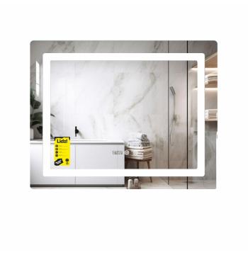 Дзеркало Lidz Kubis (KU2) 1000х800 з годинником, з LED-підсвічуванням Touch, з антизапотіванням, з димером, рег. яскравості LDKU1000800CL49282
