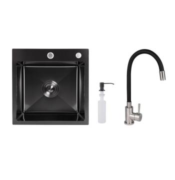 Акційний набір Lidz: мийка H4545 Black PVD Decor 2,5/0,5 мм + Змішувач Aria для кухні з гнучким виливом (k35) Black
