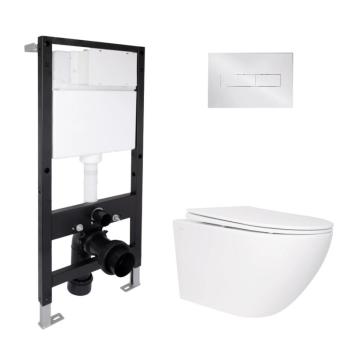 Готове рішення Qtap для ванної кімнати: підвісний унітаз Jay Rimless 520x360x320 + комплект інсталяції Standard (лінійна клавіша Chrome)