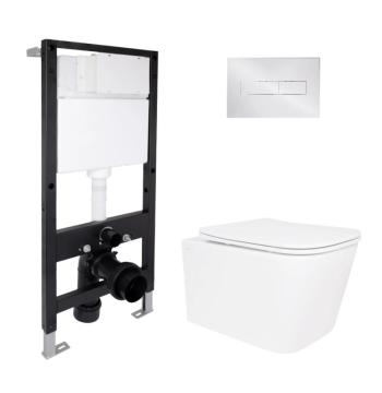 Готове рішення Qtap для ванної кімнати: підвісний унітаз Crow Rimless 485x340x330 + комплект інсталяції Standard (лінійна клавіша Chrome)