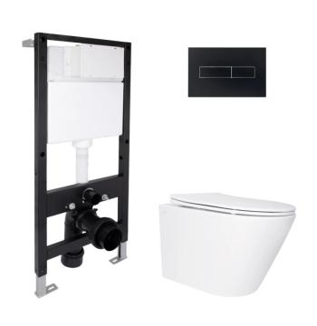 Готове рішення Qtap для ванної кімнати: підвісний унітаз Swan Ultra Quiet 520x360x320 + комплект інсталяції Standard (лінійна клавіша Black)