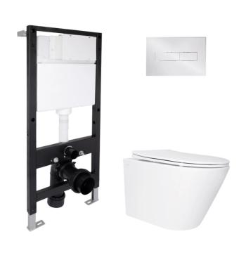 Готове рішення Qtap для ванної кімнати: підвісний унітаз Swan Ultra Quiet 520x360x320 + комплект інсталяції Standard (лінійна клавіша Chrome)