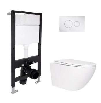 Готове рішення Qtap для ванної кімнати: підвісний унітаз Jay Rimless 520x360x320 + комплект інсталяції Standard (кругла клавіша Chrome)