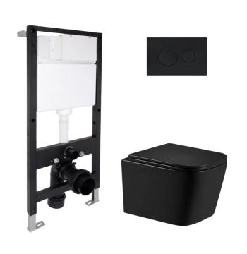 Готове рішення Qtap для ванної кімнати: підвісний унітаз Crow Ultra Quiet 485x340x290 + комплект інсталяції Standard (кругла клавіша Black)