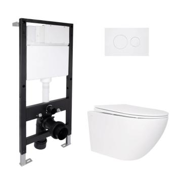 Готове рішення Qtap для ванної кімнати: підвісний унітаз Jay Rimless 520x360x320 + комплект інсталяції Standard (кругла клавіша White)