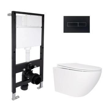 Готове рішення Qtap для ванної кімнати: підвісний унітаз Jay Rimless 520x360x320 + комплект інсталяції Standard (лінійна клавіша Black)