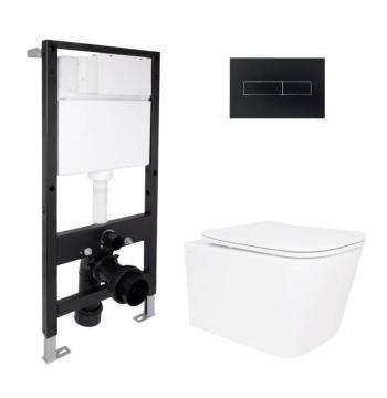 Готове рішення Qtap для ванної кімнати: підвісний унітаз Crow Rimless 485x340x330 + комплект інсталяції Standard (лінійна клавіша Black)