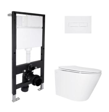 Готове рішення Qtap для ванної кімнати: підвісний унітаз Swan Ultra Quiet 485x360x320 + комплект інсталяції Standard (лінійна клавіша White)