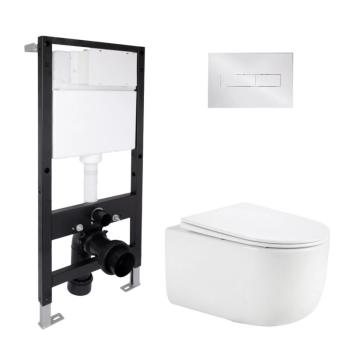 Готове рішення Qtap для ванної кімнати: підвісний унітаз Taurus Ultra Quiet 515x360x350 + комплект інсталяції Standard (лінійна клавіша Chrome)