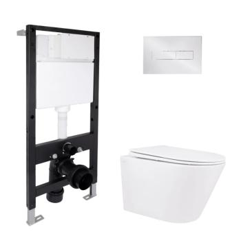 Готове рішення Qtap для ванної кімнати: підвісний унітаз Swan Rimless 520x360x320 + комплект інсталяції Standard (лінійна клавіша Chrome)