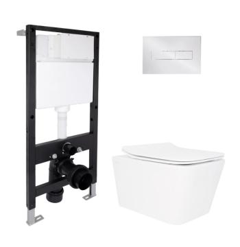 Готове рішення Qtap для ванної кімнати: підвісний унітаз Crow Rimless 520x360x290 + комплект інсталяції Standard (лінійна клавіша Chrome)