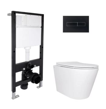 Готове рішення Qtap для ванної кімнати: підвісний унітаз Scorpio Ultra Quiet 520x365x365 + комплект інсталяції Standard (лінійна клавіша Black)