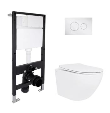 Готове рішення Qtap для ванної кімнати: підвісний унітаз Jay Rimless 485x360x320 + комплект інсталяції Standard (кругла клавіша Chrome)