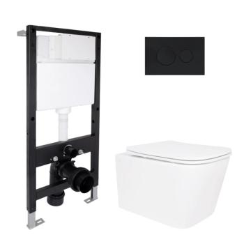 Готове рішення Qtap для ванної кімнати: підвісний унітаз Crow Ultra Quiet 485x340x290 + комплект інсталяції Standard (кругла клавіша Black)