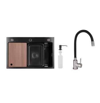 Акційний набір Lidz: мийка H6845 Décor Blaсk 3,0/1,0 мм + Змішувач Aria для кухні з гнучким виливом (k35) Black