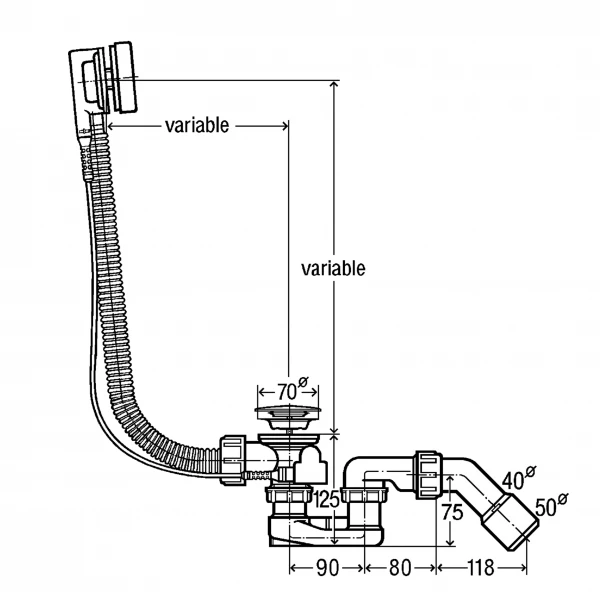 Сифон для ванны Simplex VIEGA пластик  перелив автомат 285357