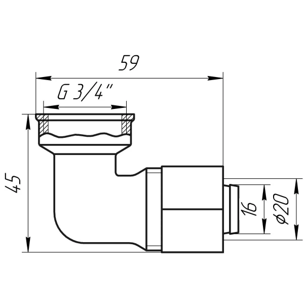Уголок с внутренней резьбой APE ITALY 752 L 3/4″х20