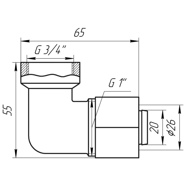 Уголок с внутренней резьбой APE ITALY 752 L 3/4″х26