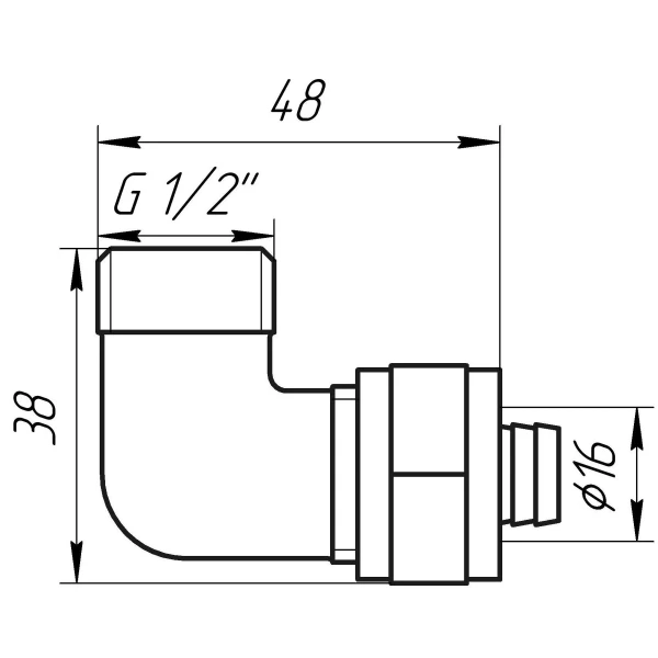 Уголок с наружной резьбой APE ITALY 753 L 1/2″х16