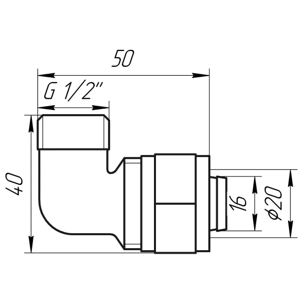 Уголок с наружной резьбой APE ITALY 753 L 1/2″х20