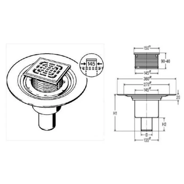 Трап VIEGA ф50 нерж. решiтка 150*150 з сифоном VIEGA 557188 (284862)