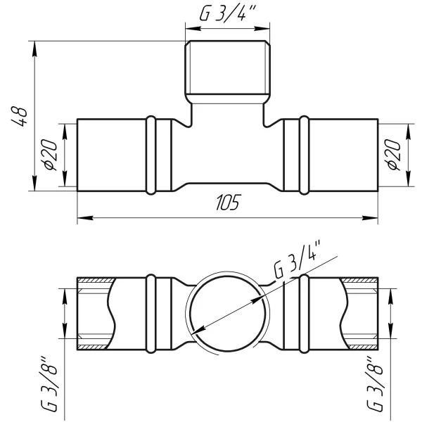 Тройник с наружной резьбой пресс APE ITALY AP 133 20х3/4″х20