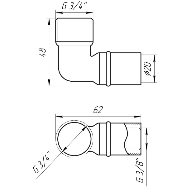 Уголок с наружной резьбой пресс APE ITALY AP 153 3/4″х20