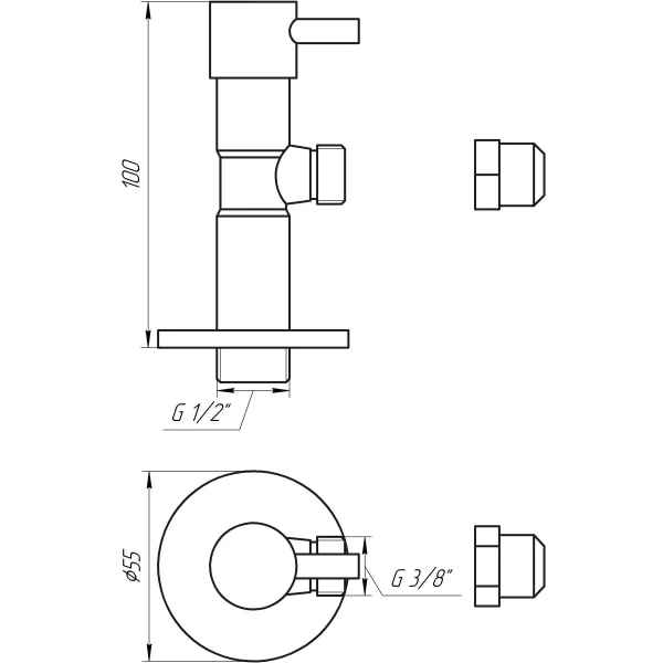 Кран полуоборотный угловой с цангой SOLOMON 1/2″х 3/8″ Lazer 7076 ( 2 шт.)